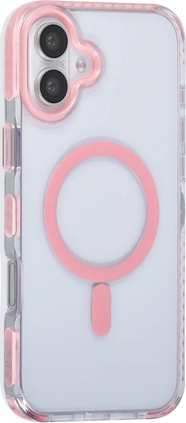 TUNIQ – iPhone 16 Plus–Backcover hoesje–Nek koord-magsafe -TPU-PC–Roze-Transparant