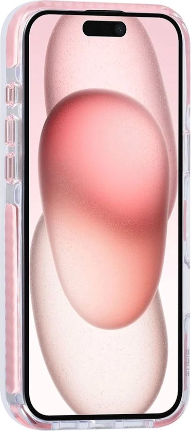 TUNIQ – iPhone 16 Plus–Backcover hoesje–Nek koord-magsafe -TPU-PC–Roze-Transparant