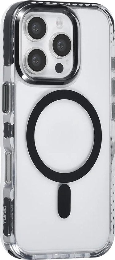 TUNIQ-iPhone 16 Pro-Backcover hoesje–Afneembaar Nek koord-magsafe-TPU-PC–Zwart-Transparant