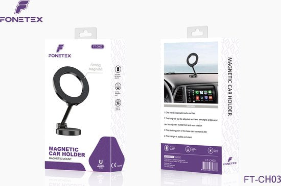 FoneTex Telefoonhouder Geschikt voor iPhone met Magsafe - Magnetisch Verstelbare Telefoonhouder - 360° Draaibaar - Auto Telefoonhouder - Universeel - MagSafe houder - Autohouder telefoon - Dashboard
