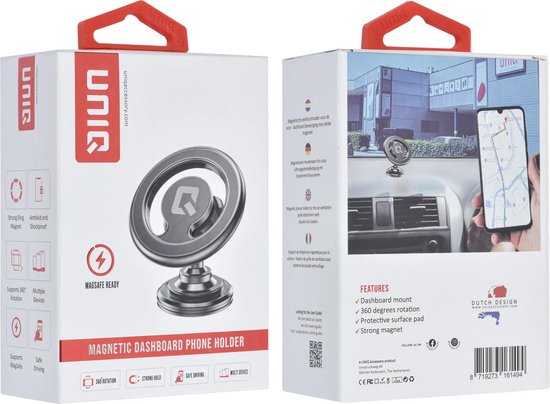 TUNIQ Magnetische 360 graden draaibare Dashboard Telefoonhouder – Magsafe Compatible – Zwart