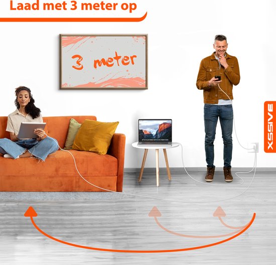 Lange USB A naar USB C Kabel 3 Meter - Quick Charge - Duurzaam en Knoopvrij - 5x Langere Levensduur - USB-A naar USB-C - Snellader