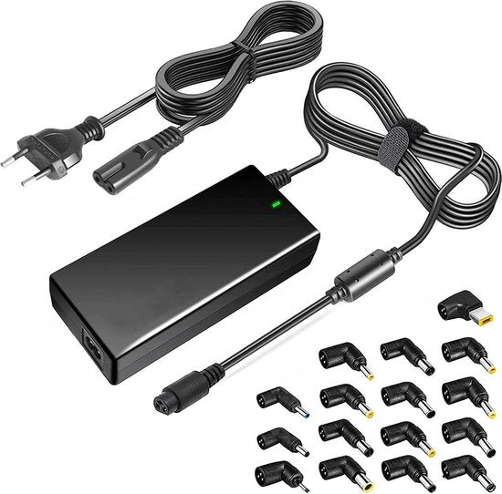 FoneTex 90W Universele AC Laptop Oplader Voedingsadapter - DC Output 15V 16V 18.5V 19V 19.5V 20V Adapter - Geschikt voor HP Dell Toshiba IBM Lenovo Acer Sony Gateway Notebook Ultrabook Chromebook - 14 Delig - Zwart