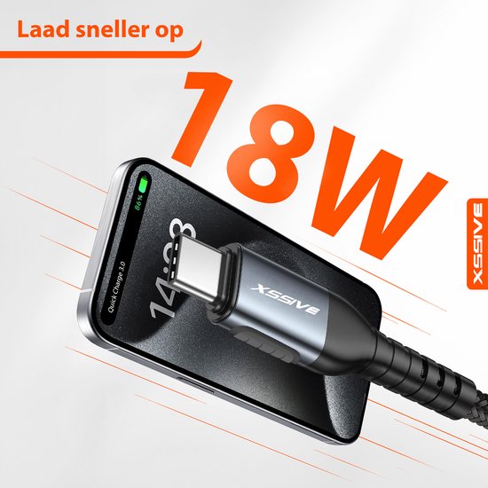 USB naar USB-C Kabel Kort - 30 CM - Quick Charge - USB A naar USB C Oplader Kabel - Geschikt voor CarPlay & Android Auto - Origineel Xssive