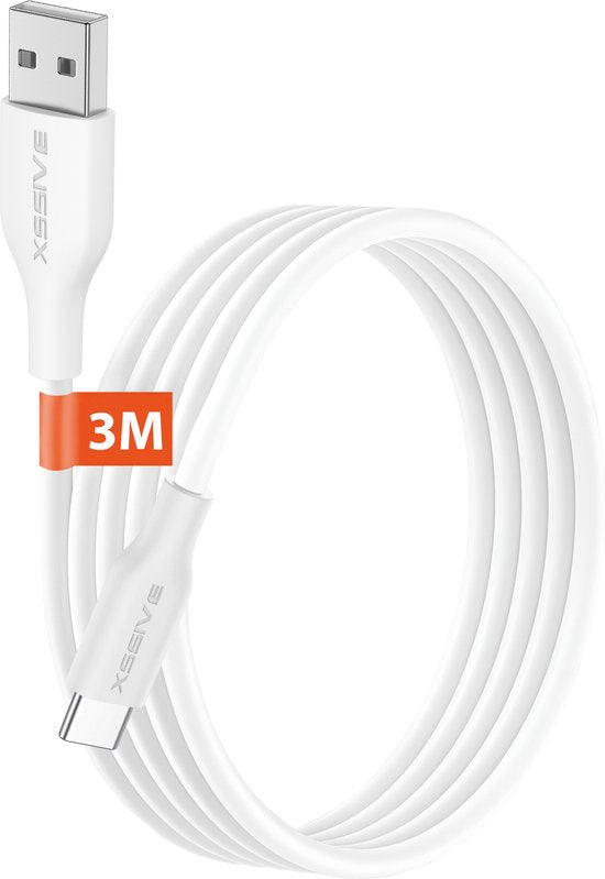 Lange USB A naar USB C Kabel 3 Meter - Quick Charge - Duurzaam en Knoopvrij - 5x Langere Levensduur - USB-A naar USB-C - Snellader