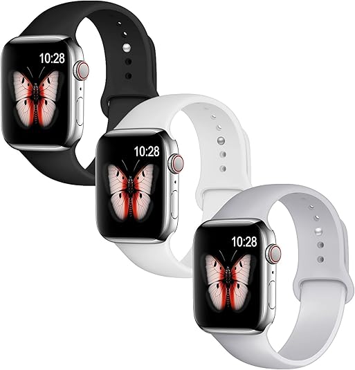Sport Watch Band Compatible with Apple Watch Band 38mm 40mm 41mm 42mm 44mm 45mm 46mm 49mm, 3 Pack Soft Silicone Replacement Strap with Classic Clasp for iWatch Series 10 9 8 7 6 5 4 3 2 1