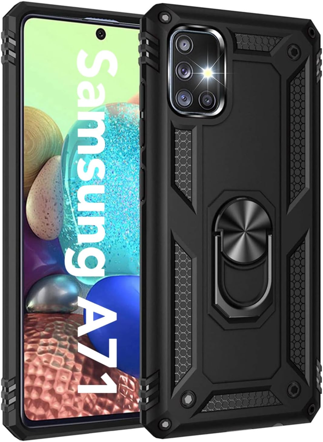 A71 5G Case, Extreme Protection Armor Dual Layer Protective Cover with 360 Degree Swivel Ring Kickstand for Samsung Galaxy A71 5G 6.7" Black