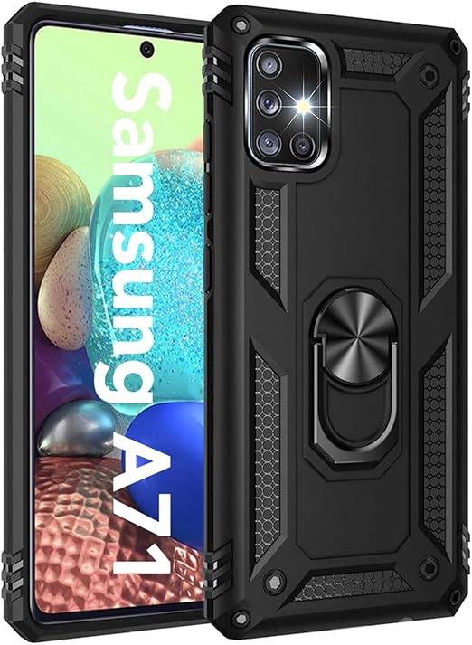 A71 5G Case, Extreme Protection Armor Dual Layer Protective Cover with 360 Degree Swivel Ring Kickstand for Samsung Galaxy A71 5G 6.7" Black