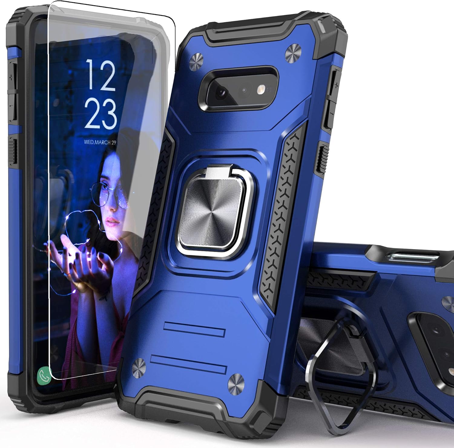 for Galaxy S10E Case with Screen Protector,Shockproof Drop Test Slim Fit Case with Car Mount Kickstand Lightweight Protective Cover for Galaxy S10E,Blue