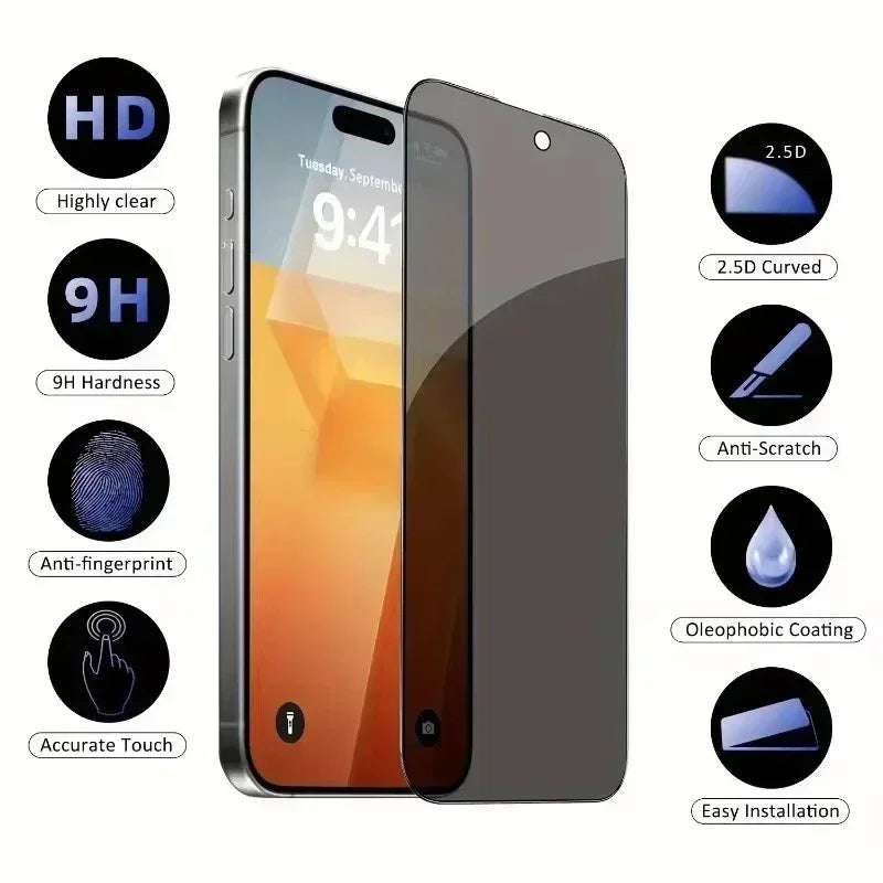 5 Stuks Volledige Cover Privacy Screen Protector Voor iPhone 16 11 12 13 14 Pro Max Mini 8K Anti-spion Glas Voor iPhone 15 PRO XR X XS MAX